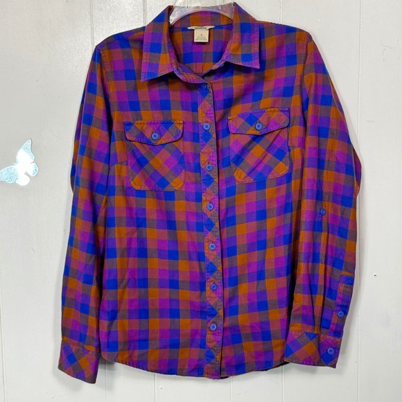 Duluth Trading Womens Plaid Flannel Shirt Long Sleeve Button Up Top Size Small - Picture 1 of 9
